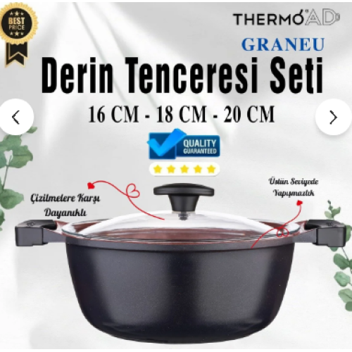 ThermoAD Tencere Seti Graneu Serisi 6 Parça Mini Set Red Diamond